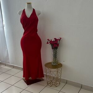 Elegant Red Halter Maxi Dress